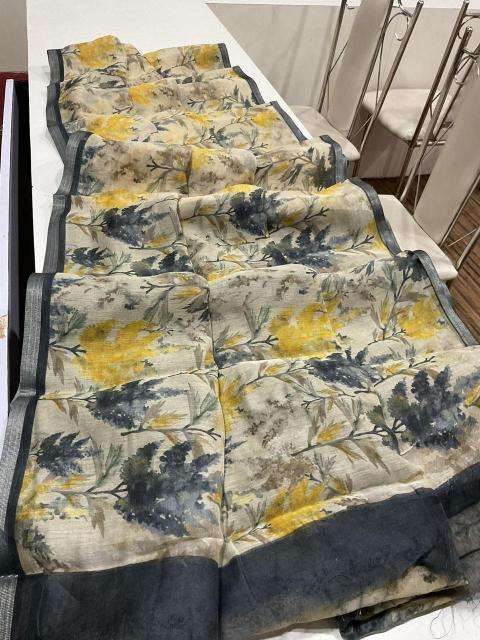 Handloom linen with floral digital print Bulk Saree wholesale prices