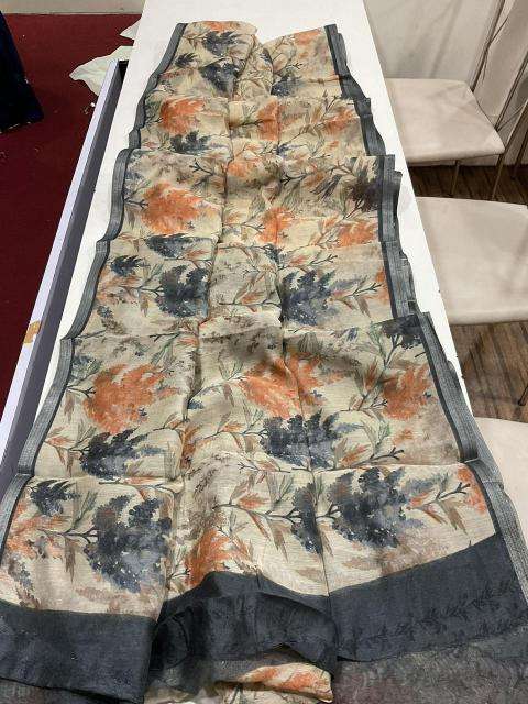 Handloom linen with floral digital print Bulk Saree wholesale prices
