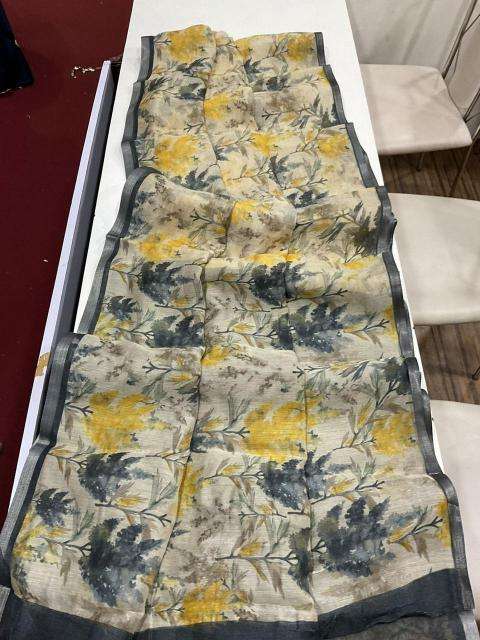 Handloom linen with floral digital print Bulk Saree wholesale prices