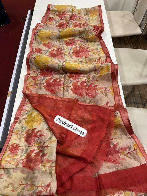 Handloom linen with floral digital print Bulk Saree wholesale prices