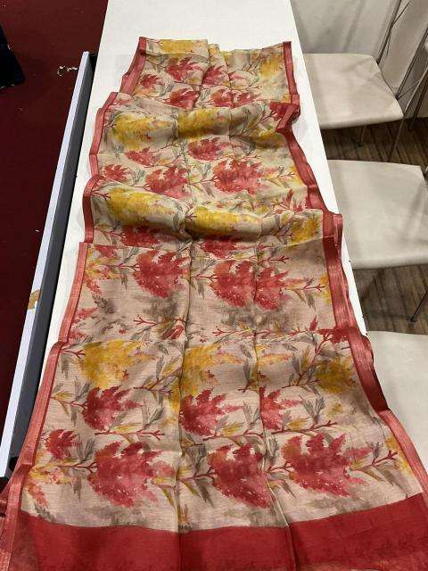 Handloom linen with floral digital print Bulk Saree wholesale prices