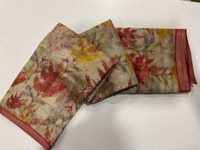 Handloom linen with floral digital print Bulk Saree wholesale prices