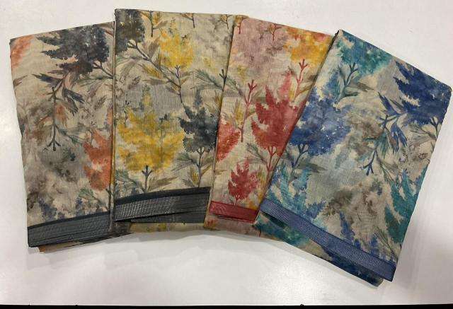 Handloom linen with floral digital print Bulk Saree wholesale prices