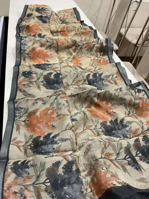 Handloom linen with floral digital print Bulk Saree wholesale prices