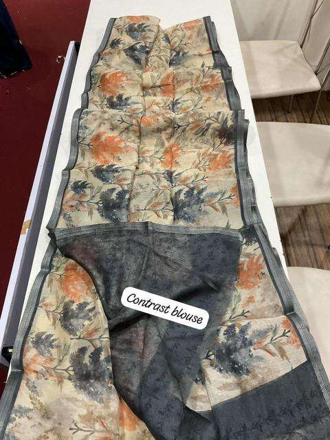 Handloom linen with floral digital print Bulk Saree wholesale prices