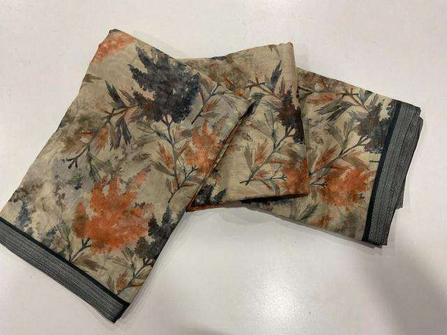Handloom linen with floral digital print Bulk Saree wholesale prices
