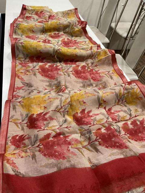 Handloom linen with floral digital print Bulk Saree wholesale prices