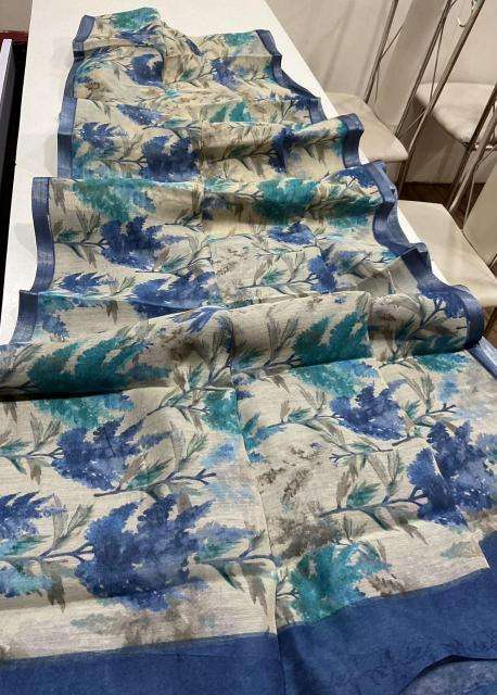 Handloom linen with floral digital print Bulk Saree wholesale prices