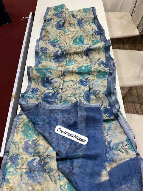 Handloom linen with floral digital print Bulk Saree wholesale prices