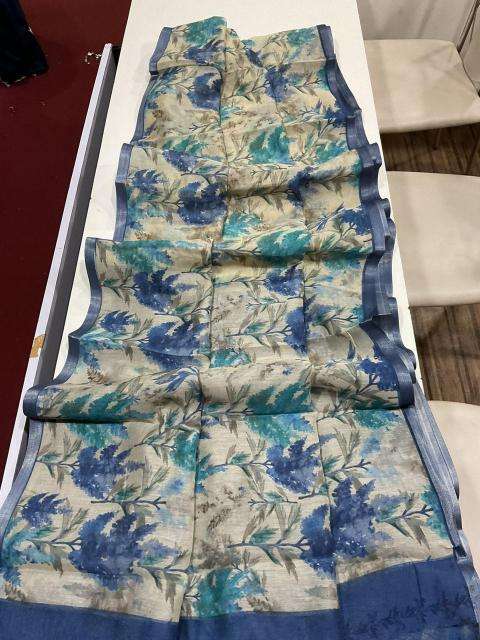Handloom linen with floral digital print Bulk Saree wholesale prices