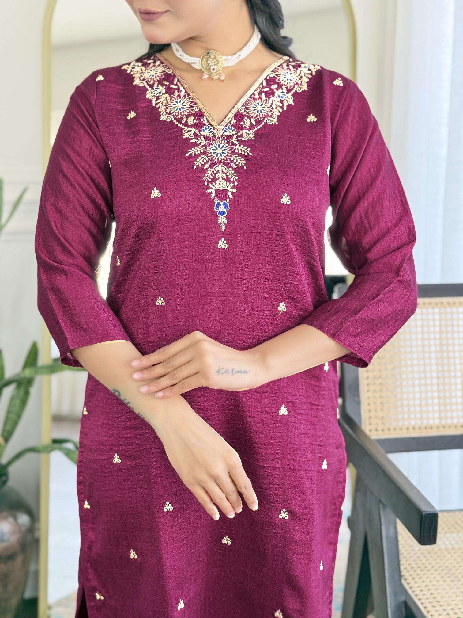 Jasmine cp vichitra v neck online indian kurti shopping