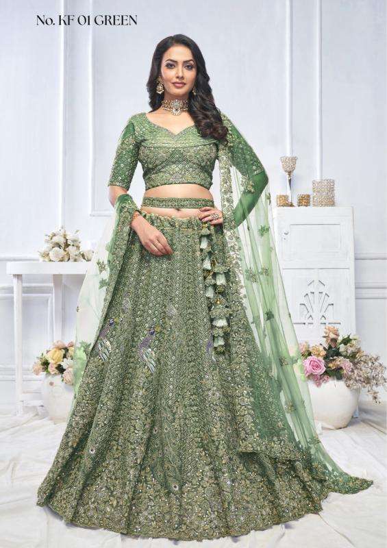 KF-01 Green Soft net Wedding lehenga choli in Surat