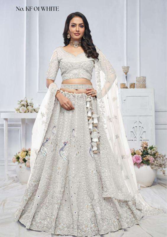 KF-01 White Soft net Bridal lehenga choli online in Surat