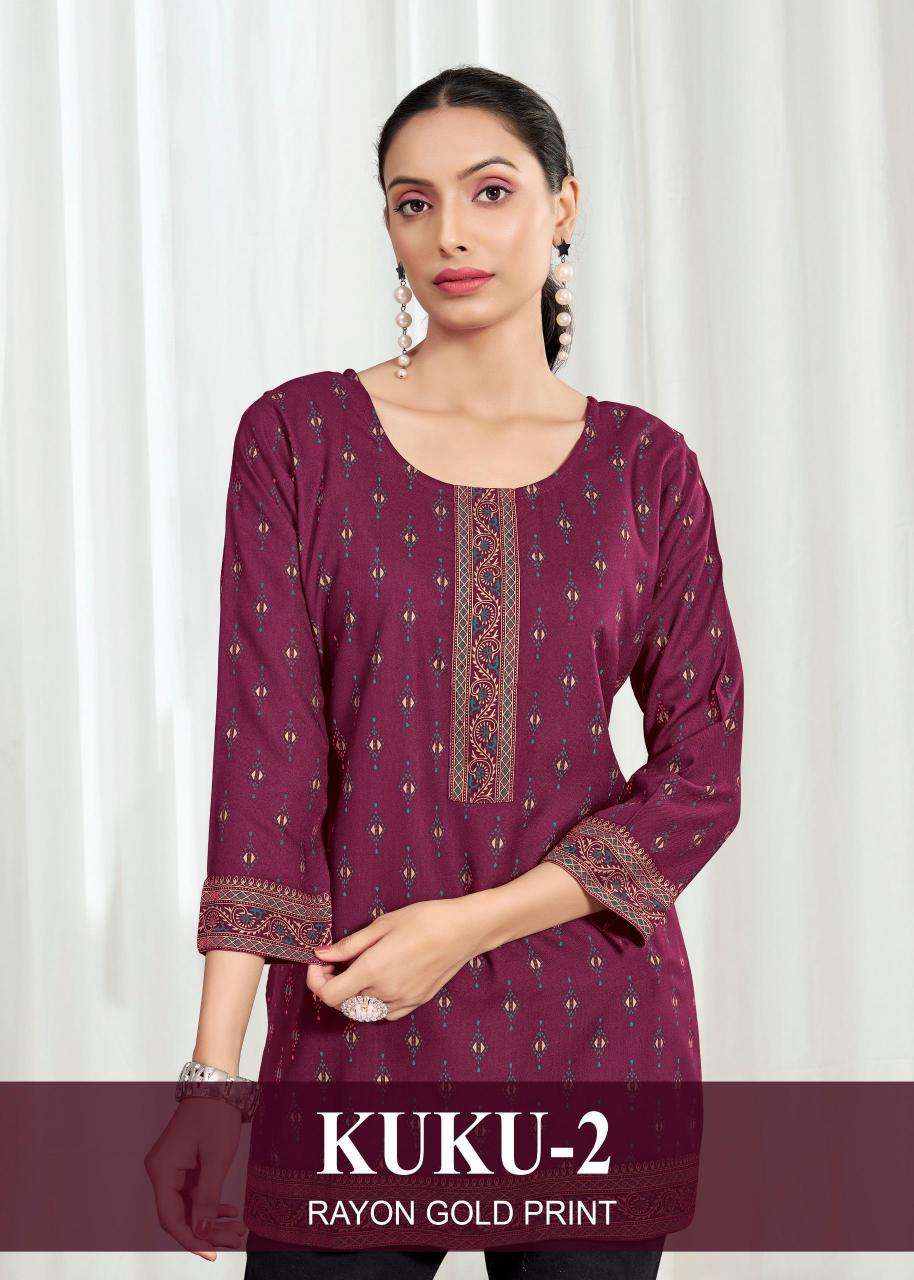 Kuku 2 rayon gold print Wholesale Kurti suppliers