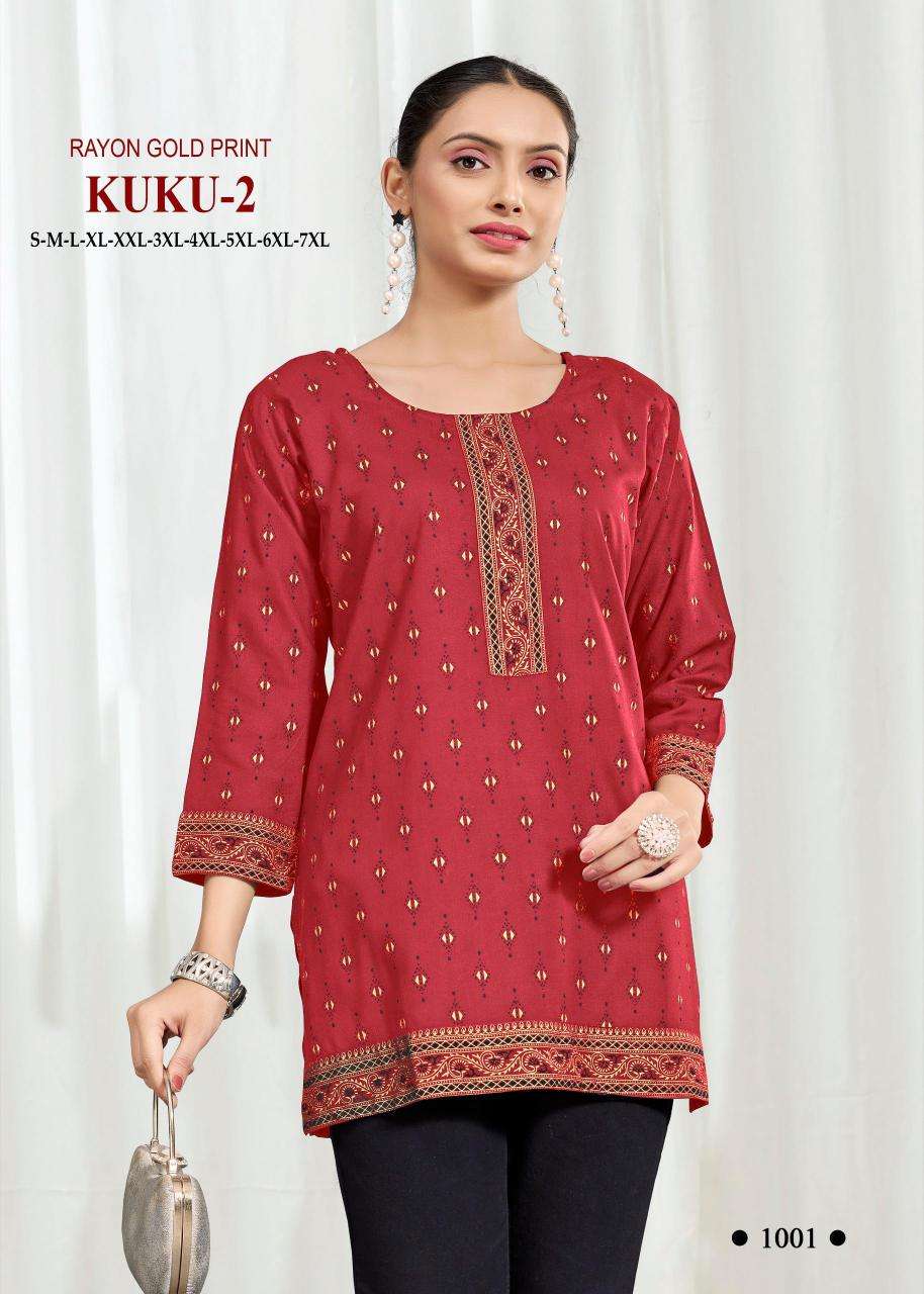 Kuku 2 rayon gold print Wholesale Kurti suppliers