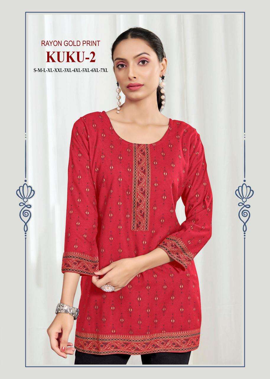 Kuku 2 rayon gold print Wholesale Kurti suppliers