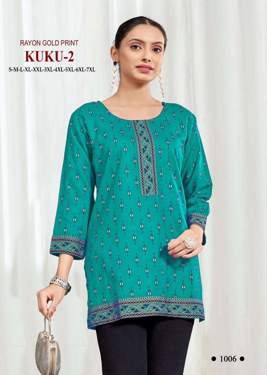 Kuku 2 rayon gold print Wholesale Kurti suppliers