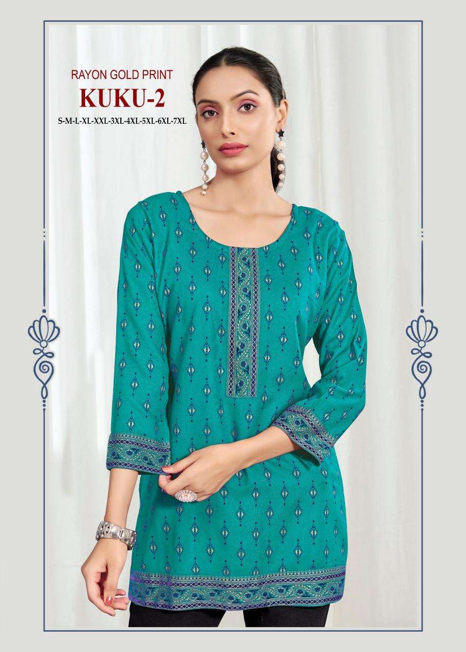 Kuku 2 rayon gold print Wholesale Kurti suppliers