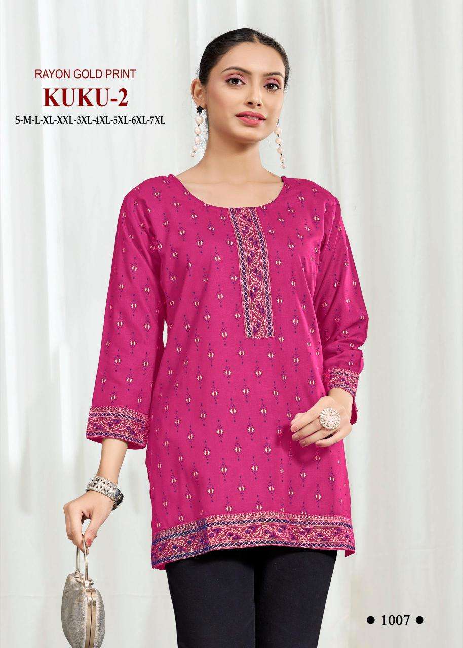 Kuku 2 rayon gold print Wholesale Kurti suppliers