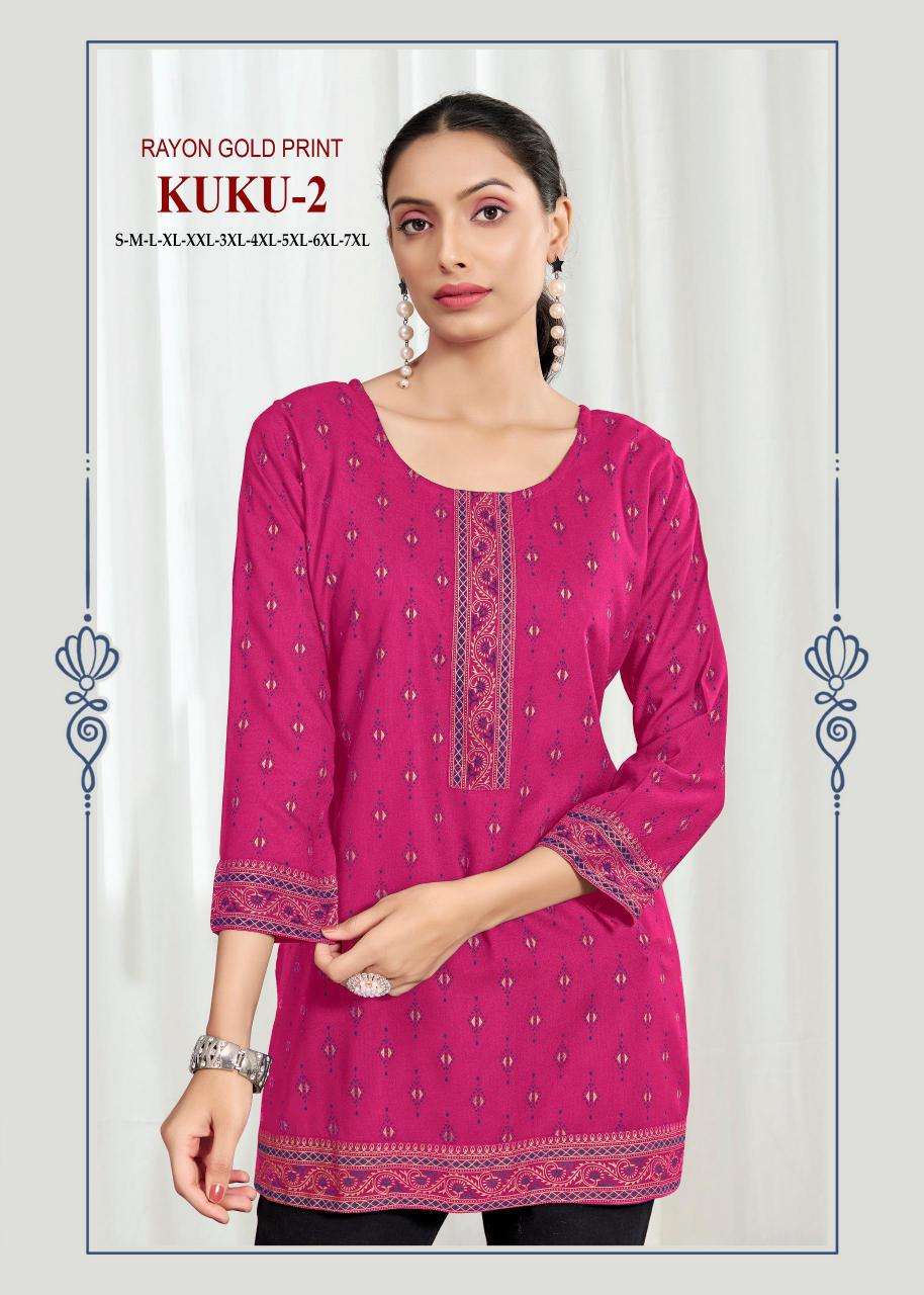 Kuku 2 rayon gold print Wholesale Kurti suppliers