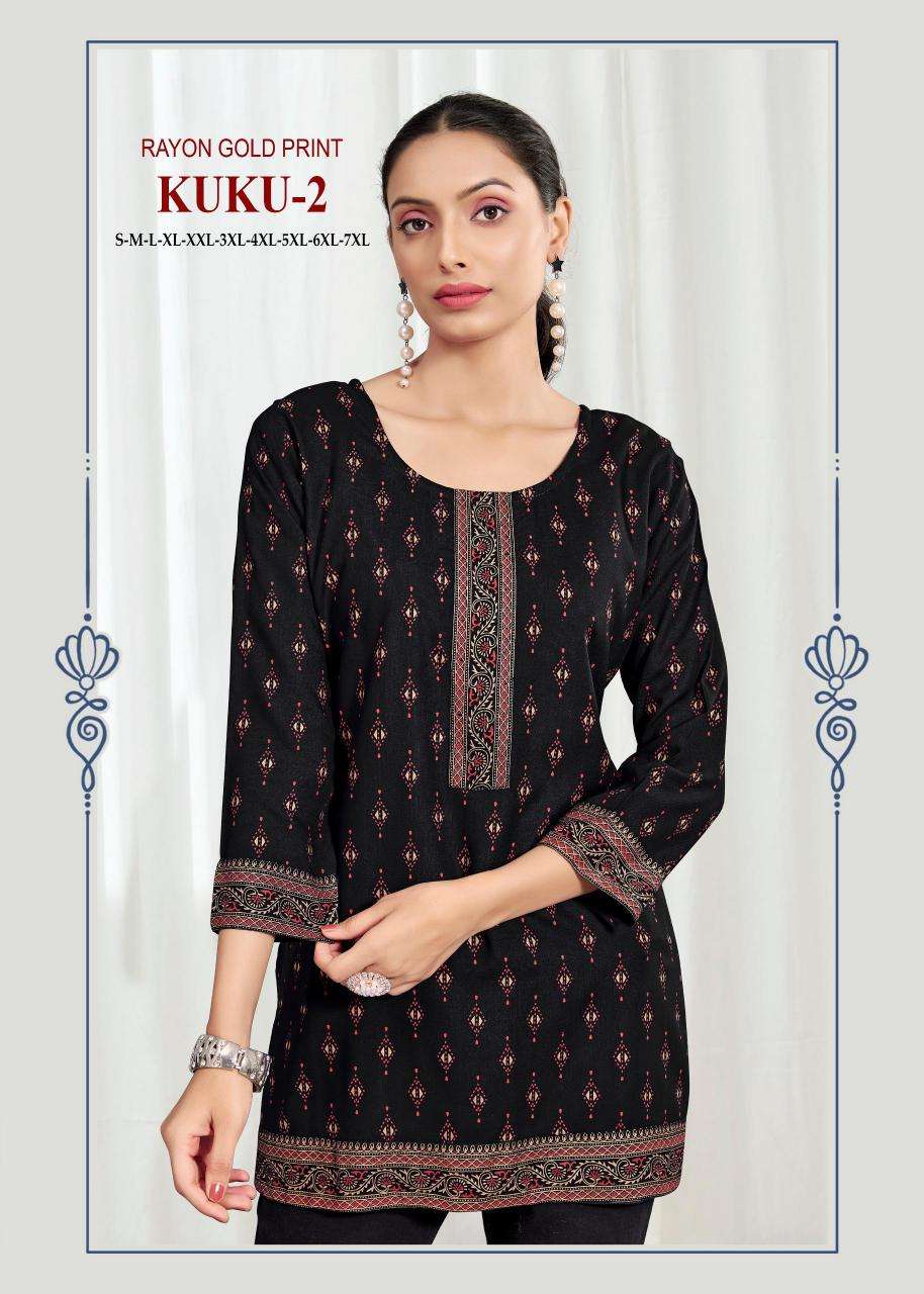 Kuku 2 rayon gold print Wholesale Kurti suppliers