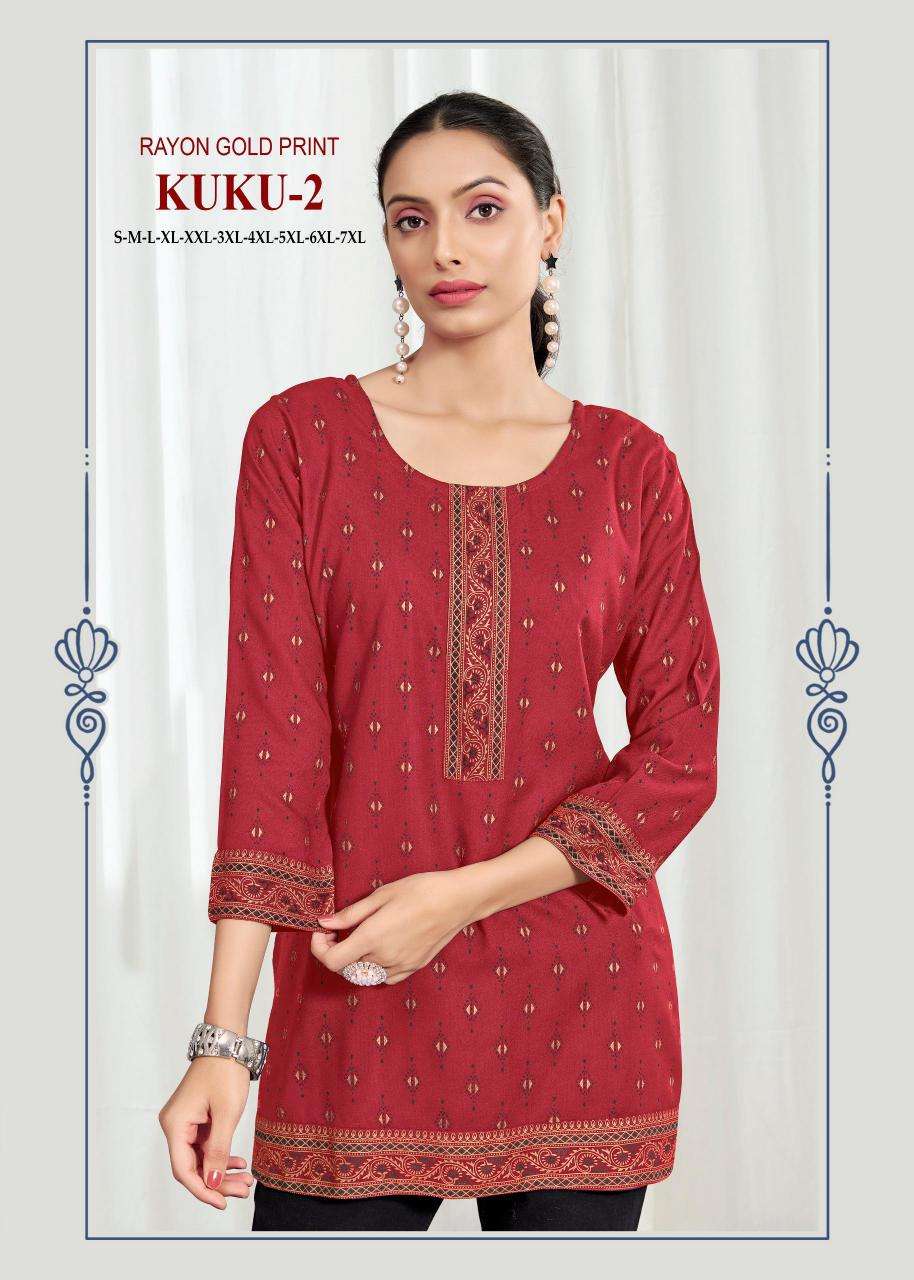 Kuku 2 rayon gold print Wholesale Kurti suppliers
