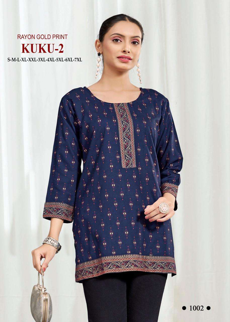 Kuku 2 rayon gold print Wholesale Kurti suppliers