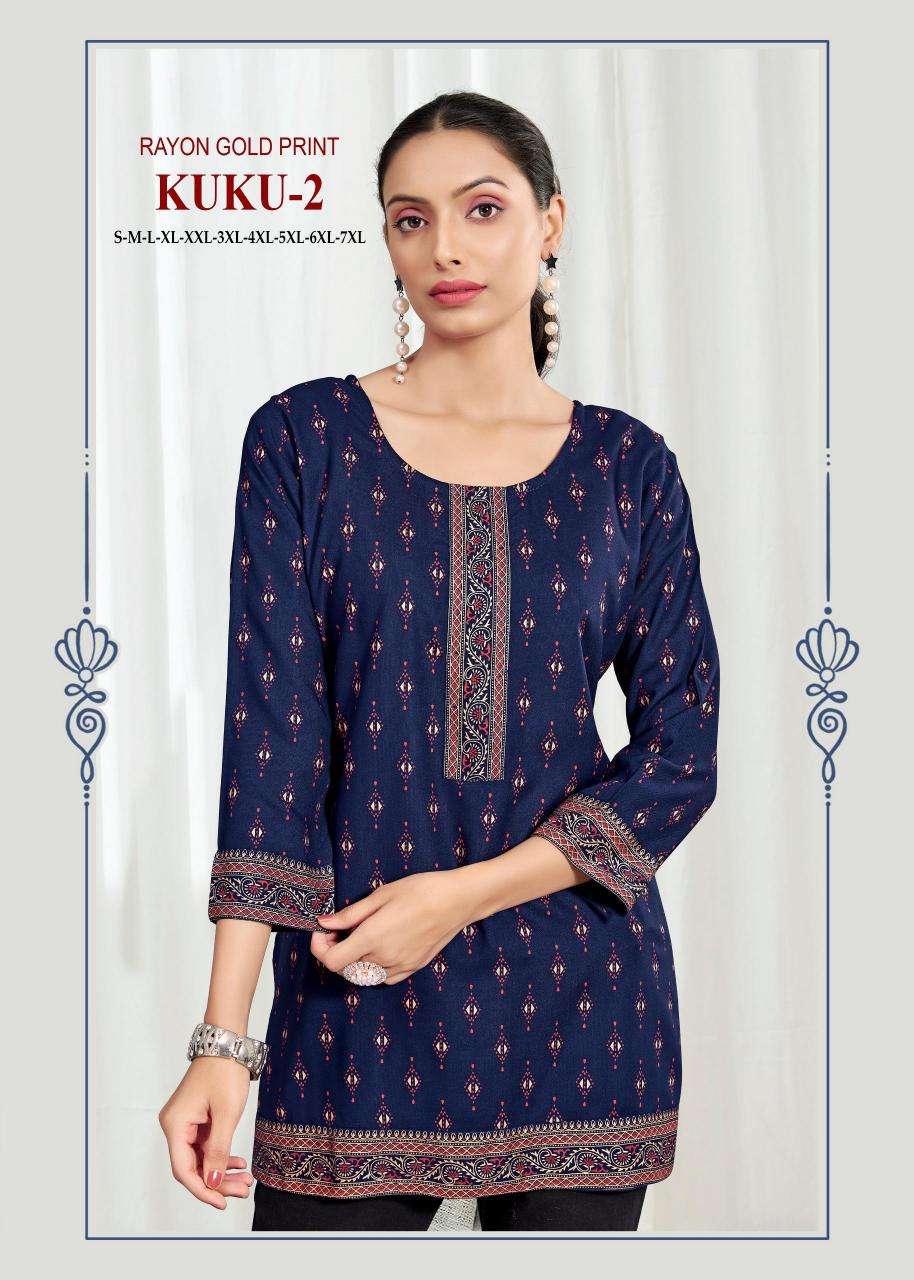 Kuku 2 rayon gold print Wholesale Kurti suppliers