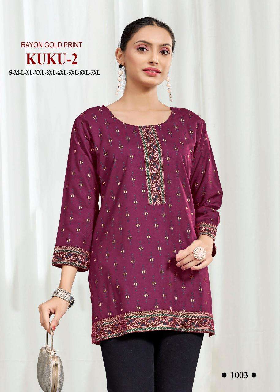 Kuku 2 rayon gold print Wholesale Kurti suppliers