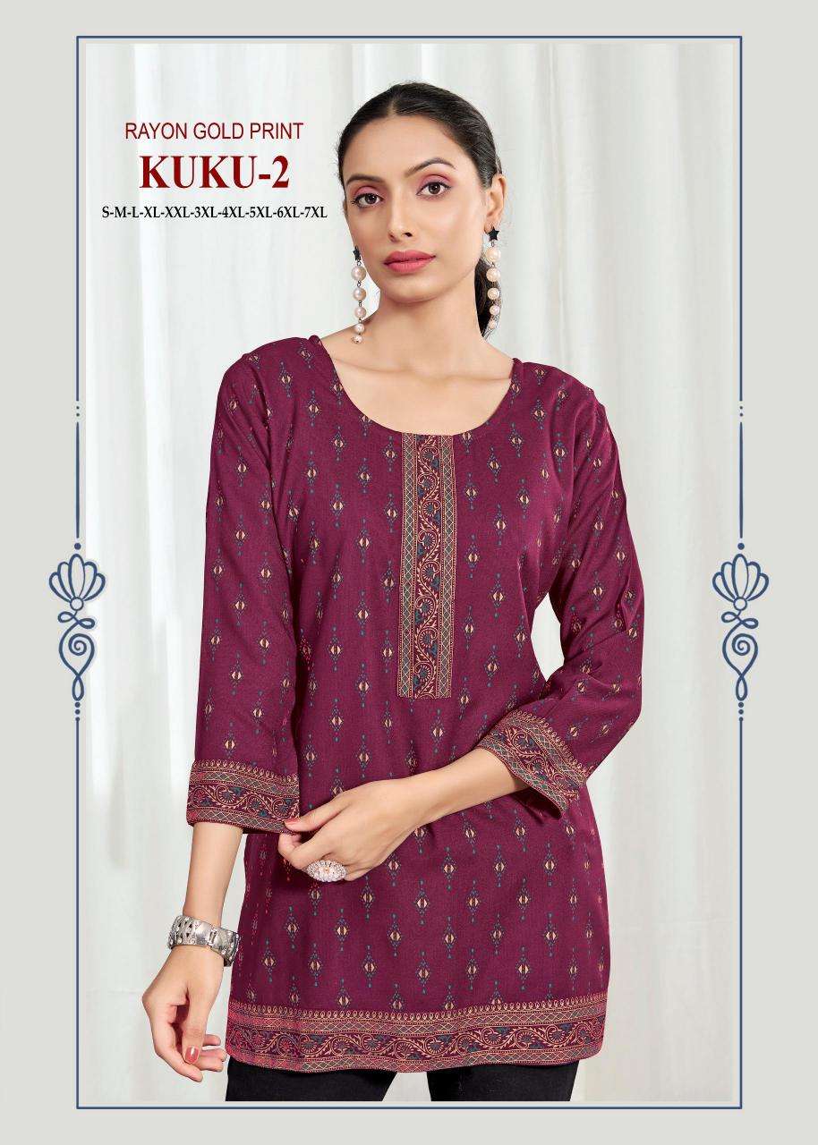 Kuku 2 rayon gold print Wholesale Kurti suppliers