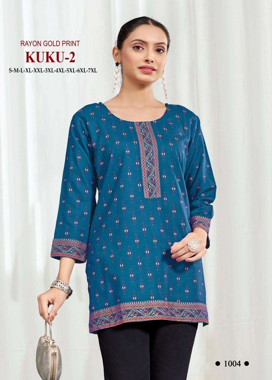 Kuku 2 rayon gold print Wholesale Kurti suppliers