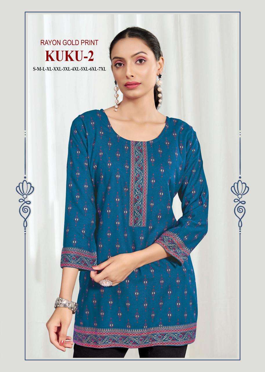 Kuku 2 rayon gold print Wholesale Kurti suppliers