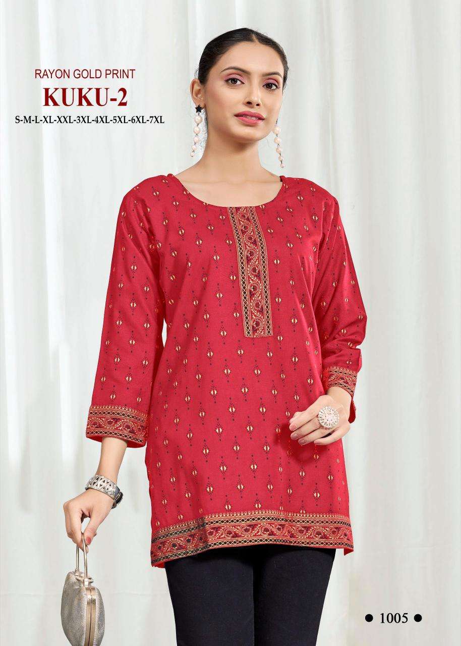 Kuku 2 rayon gold print Wholesale Kurti suppliers