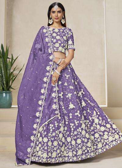 Lavender Organza Thread Embroidery Work difference between lehenga choli and chaniya choli