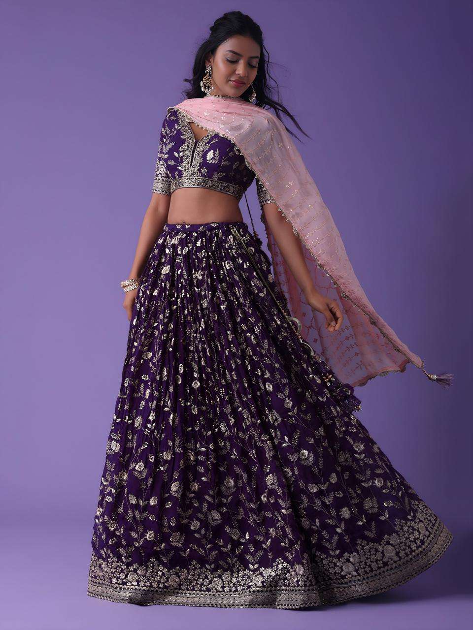 Luxurious Deep Heavy Georgette Purple Online lehenga choli shopping