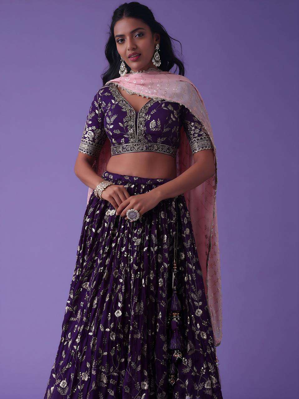 Luxurious Deep Heavy Georgette Purple Online lehenga choli shopping