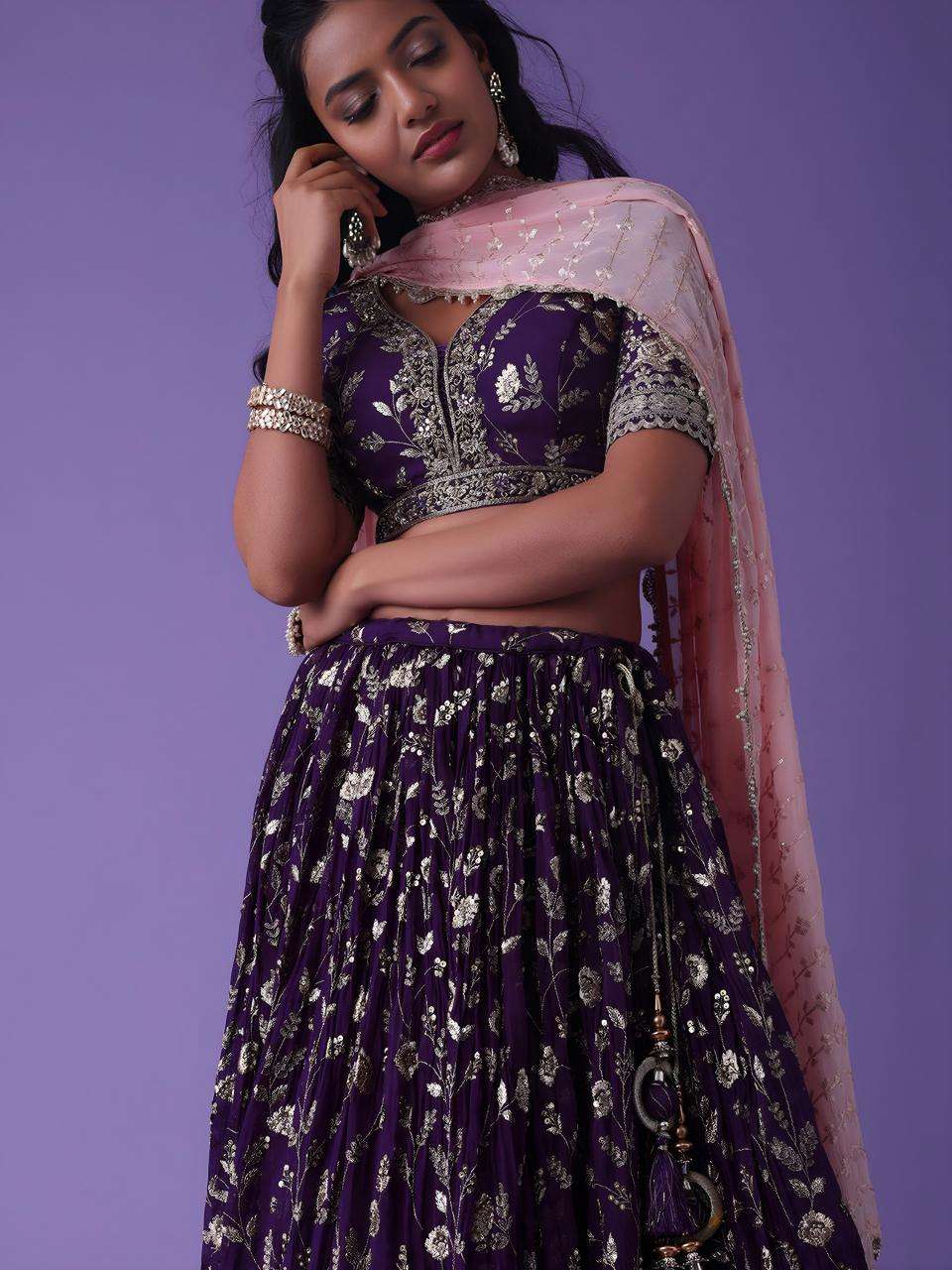 Luxurious Deep Heavy Georgette Purple Online lehenga choli shopping