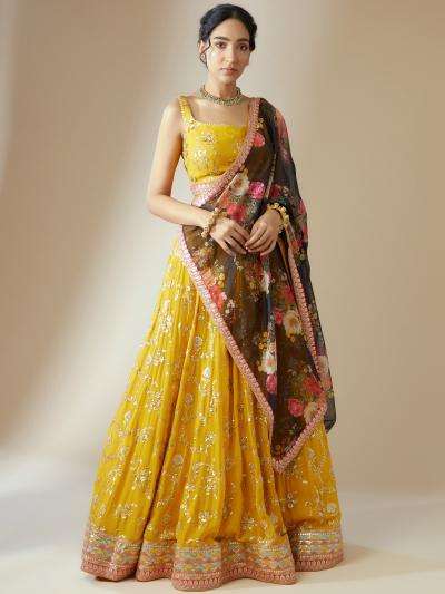 Luxurious Deep Heavy Georgette Yellow Designer lehenga choli online