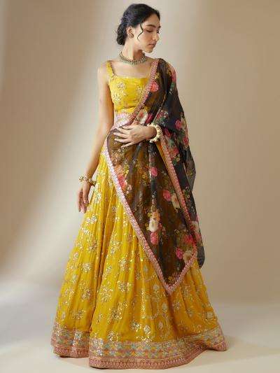 Luxurious Deep Heavy Georgette Yellow Designer lehenga choli online