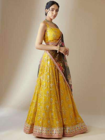 Luxurious Deep Heavy Georgette Yellow Designer lehenga choli online