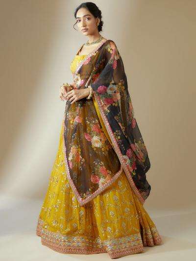 Luxurious Deep Heavy Georgette Yellow Designer lehenga choli online