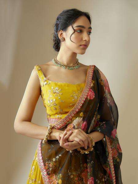 Luxurious Deep Heavy Georgette Yellow Designer lehenga choli online
