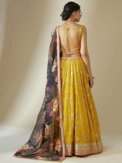 Luxurious Deep Heavy Georgette Yellow Designer lehenga choli online