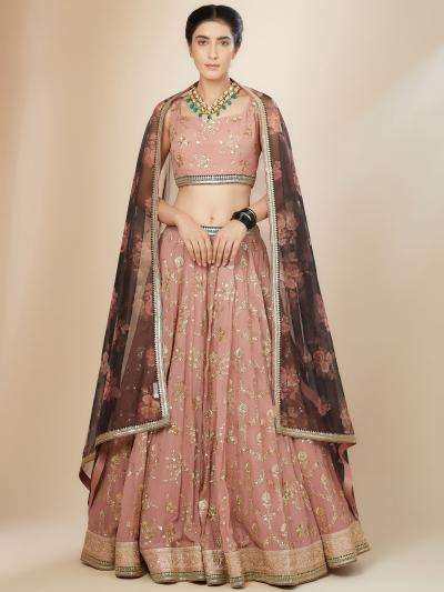 Luxurious Dusty Heavy Georgette Pink Designer lehenga choli wholesalers in Ahmedabad
