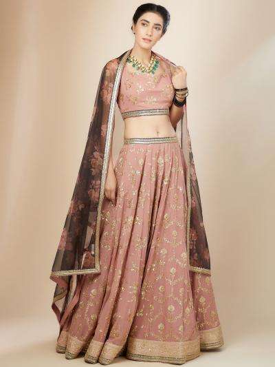 Luxurious Dusty Heavy Georgette Pink Designer lehenga choli wholesalers in Ahmedabad