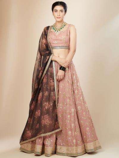 Luxurious Dusty Heavy Georgette Pink Designer lehenga choli wholesalers in Ahmedabad