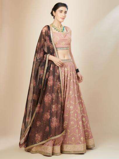 Luxurious Dusty Heavy Georgette Pink Designer lehenga choli wholesalers in Ahmedabad