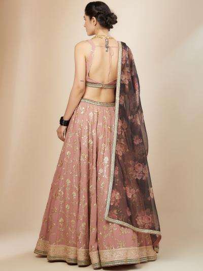 Luxurious Dusty Heavy Georgette Pink Designer lehenga choli wholesalers in Ahmedabad