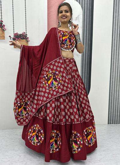 Maroon Cotton Mirror Work Navratri gujarati lehenga choli wholesale market