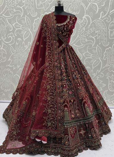 Maroon Net Sequin Work Wedding Wear difference between lehenga choli and chaniya choli